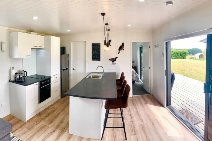 Photo of property: Kiwi Cabin lounge and kitchen